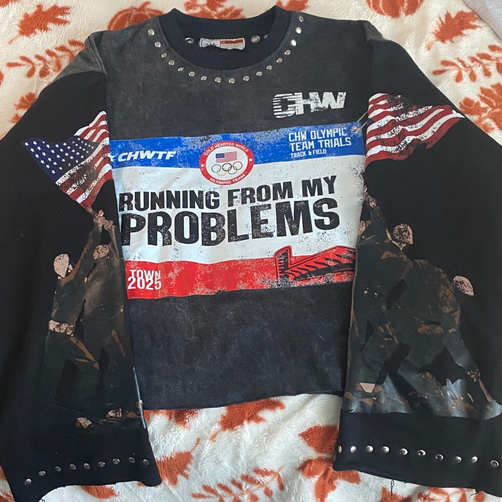 Black Graphic Long Sleeve Shirt with Studded Details